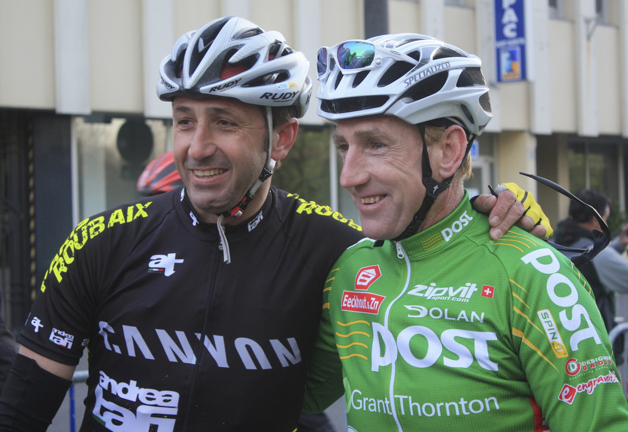 Andrea Tafi & Sean Kelly both former winners of Paris-Roubaix meet at Paris-Roubaix Challenge